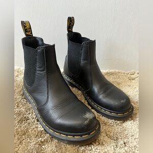 Dr. Martens | Black Leather Chelsea Boots with Yellow Stitching